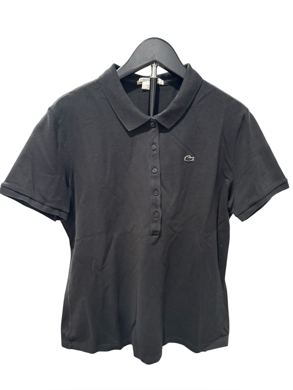 Lacoste Black Short Sleeve Button Front Polo Shirt Size Medium
